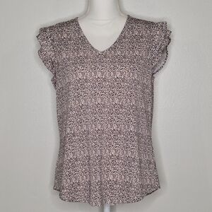 Adrianna Papell V-Neck Top With Pleated Flutter Sleeves